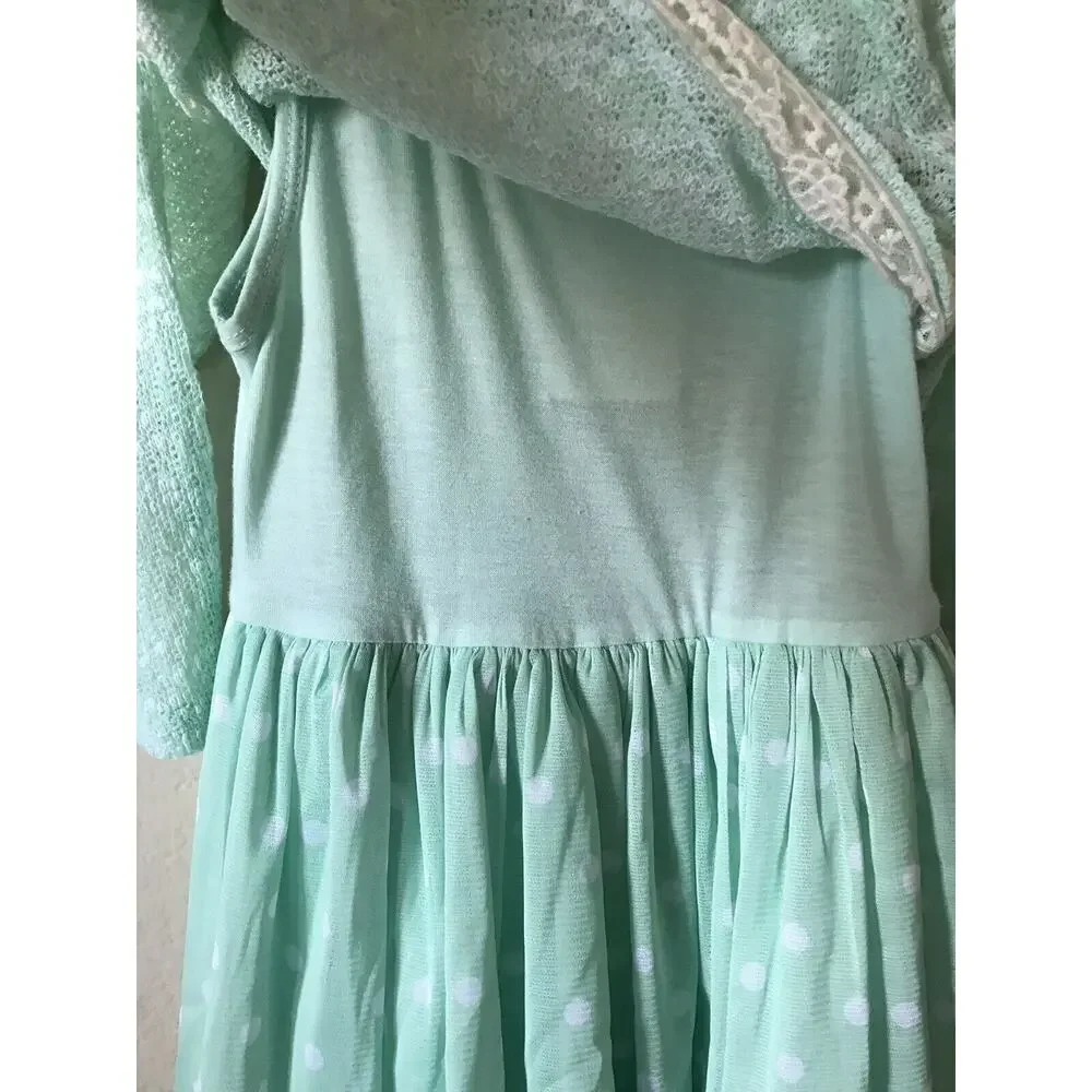 Knit Works Green Hearts Polka Dot Lace Trim Sequin Girls' Dress Set Size 2T